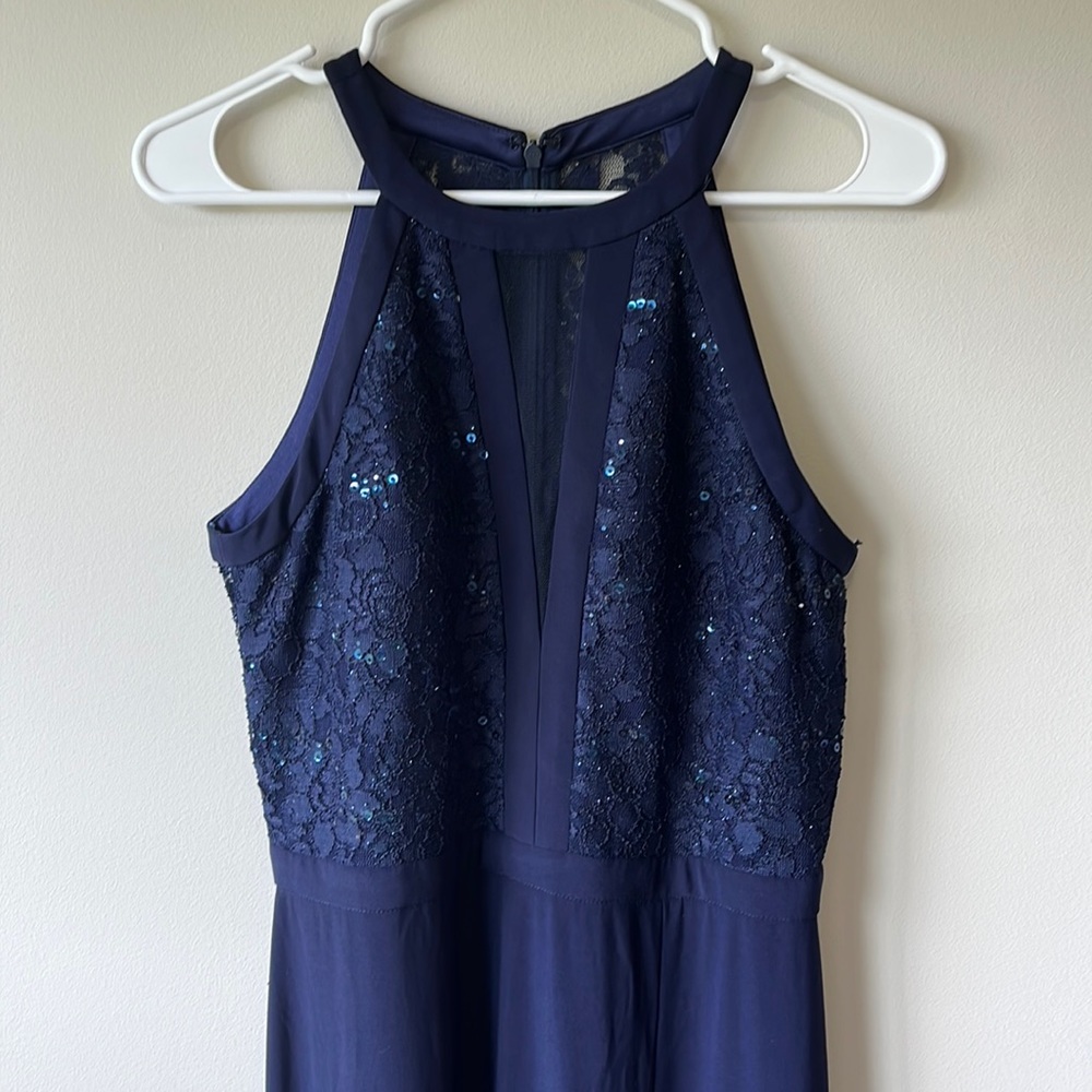 Navy blue sparkly halter floor length dress size 10